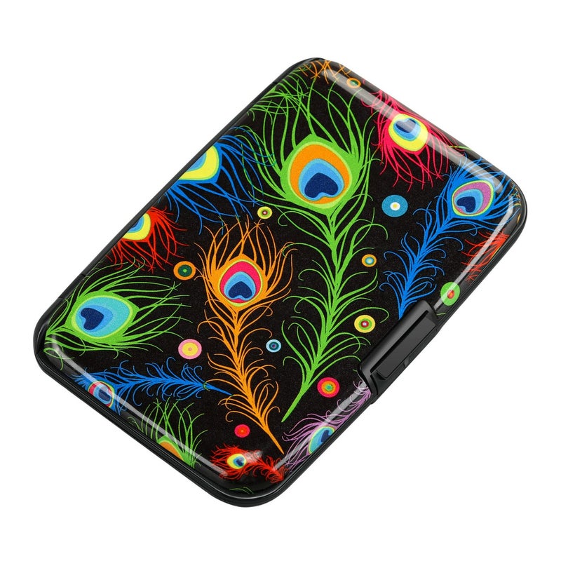 ELFISH Mini RFID Aluminum Wallet Credit Cards Holder Business Card Case Metal ID Case for Men Women (Feather) - Image 1